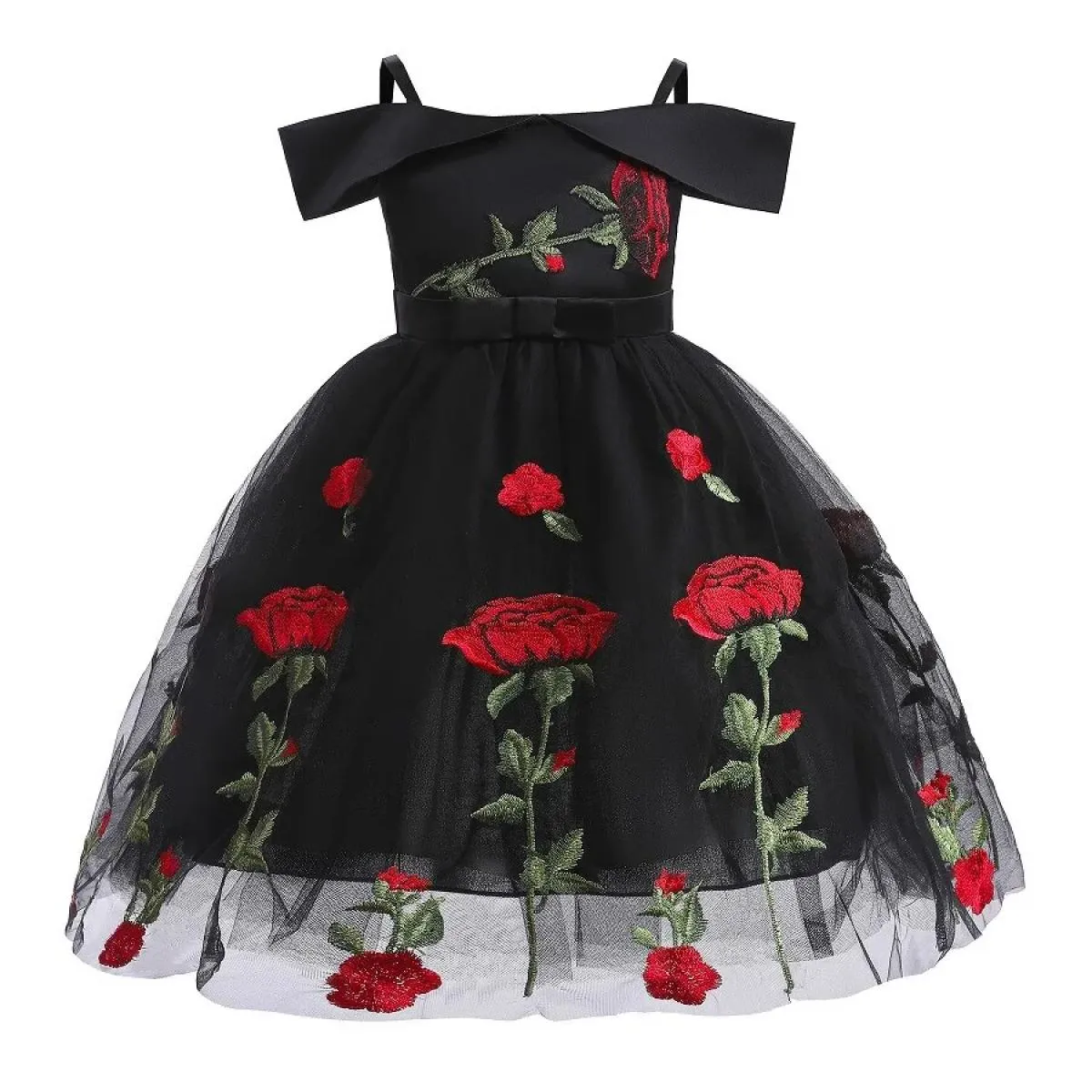 2 10t Abito da festa per ragazze con bretella Moda Nuovo per abito da bambino Principessa per bambina con spalle scoperte Garza