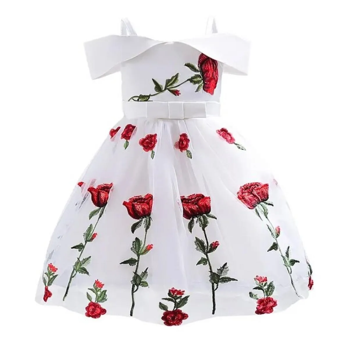 2 10t Abito da festa per ragazze con bretella Moda Nuovo per abito da bambino Principessa per bambina con spalle scoperte Garza