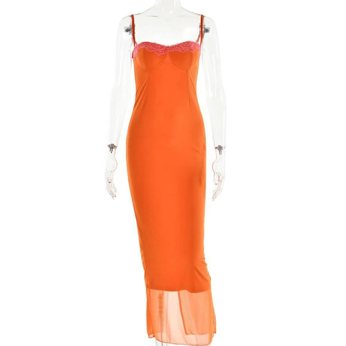Abito maxi aderente con cinturino per spaghetti in pizzo Abito da donna nuovo Abito da festa per club senza spalline senza spall