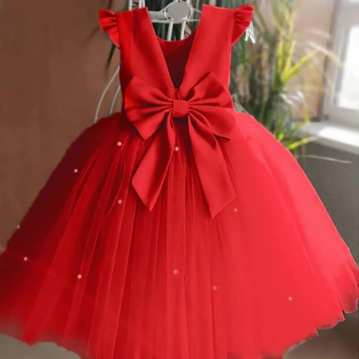 Bambino neonate Compleanno Battesimo Festa Abito da principessa Abiti da ragazza di fiori per matrimoni Bambini Perle Fiocco Mag