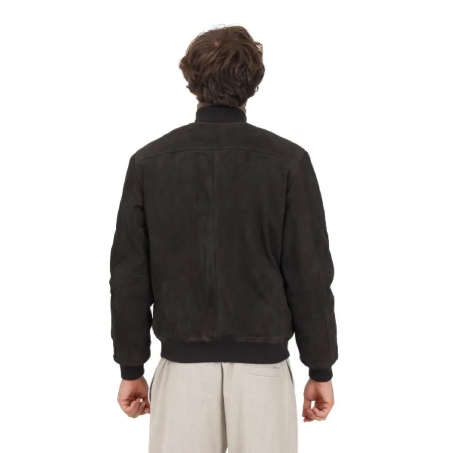 --Bomboogie Giubbotto Marrone In Vera Pelle Da Uomo-