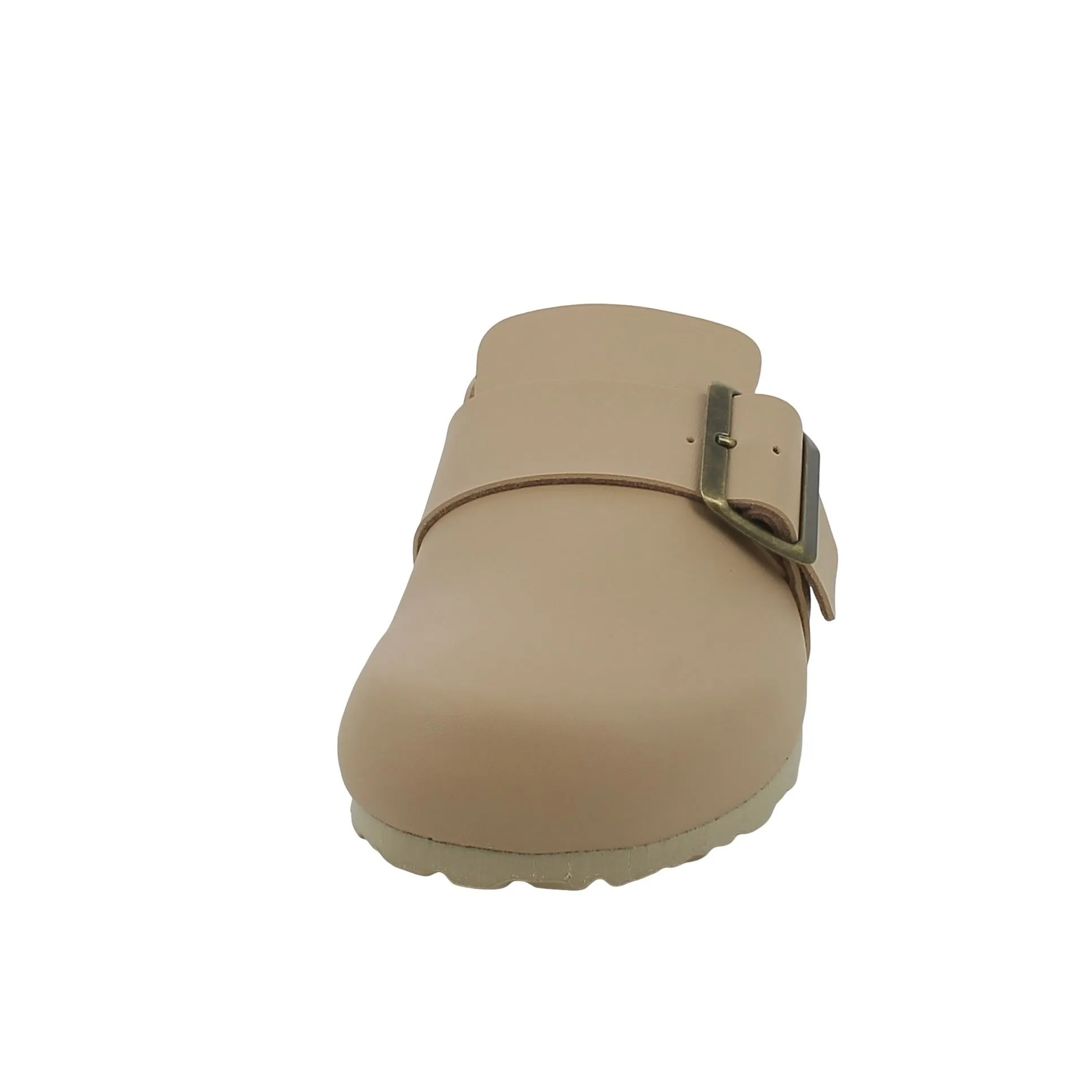 BRAND  Sabot in Ecopelle Beige con Maxi Fibbia 