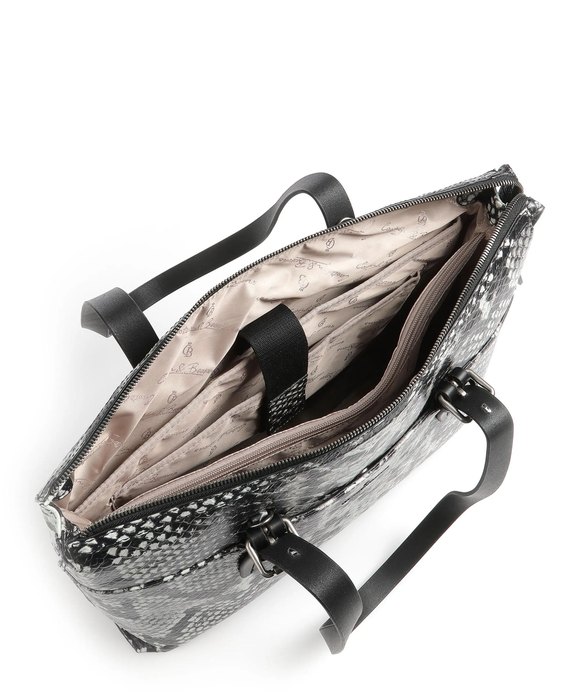  Castelijn & Beerens Borsa shopper 15″ pelle in rilievo nero/bianco  