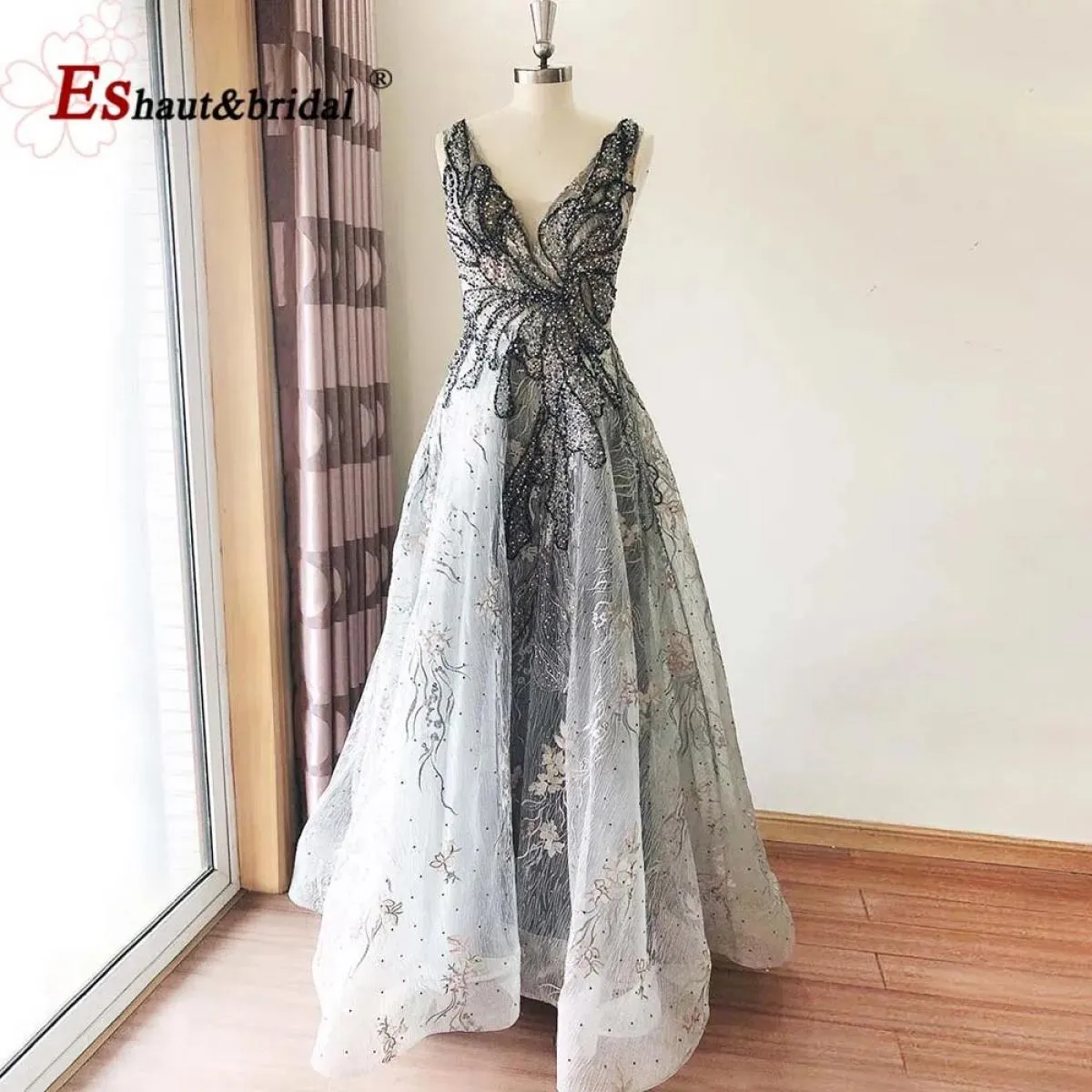 Elegante abito da sera Dubai Aline per donna Abito da festa lungo formale da notte con scollo a V fatto a mano in cristallo pien