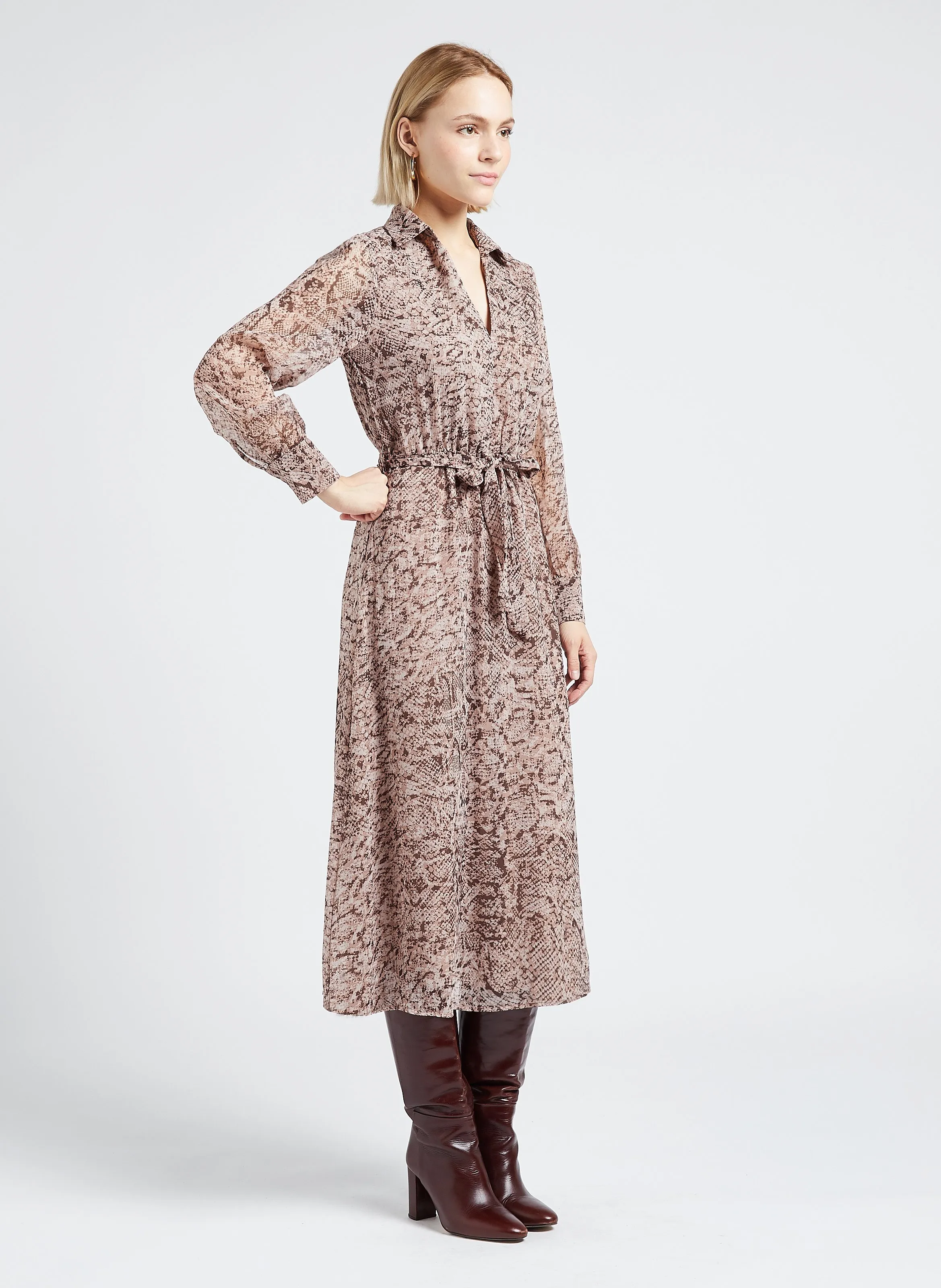 GRACE ET MILA   LORETTE - Abito midi stampato con colletto italiano | Beige