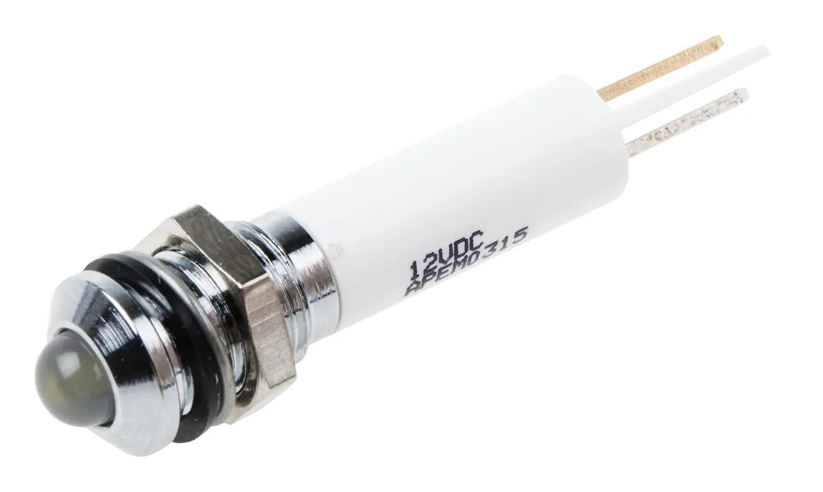 Indicatore da pannello RS PRO Bianco  a LED, 12V cc, IP67, Sporgente, foro da 8mm