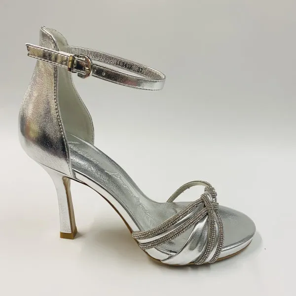 LUCIANO BARACHINI SANDALO CON STRASS E CINTURINO IN LAMINATO ARGENTO