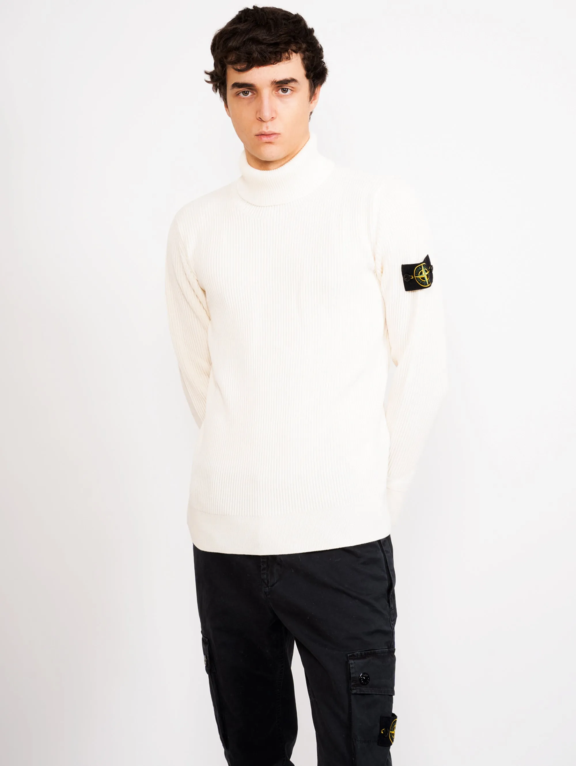 Maglia Collo Alto a Costa Inglese Bianco