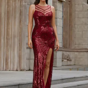Missord New Mesh Paillettes senza maniche Slim Split coscia Maxi abito elegante festa da sera abito formale cocktail di nozze ba