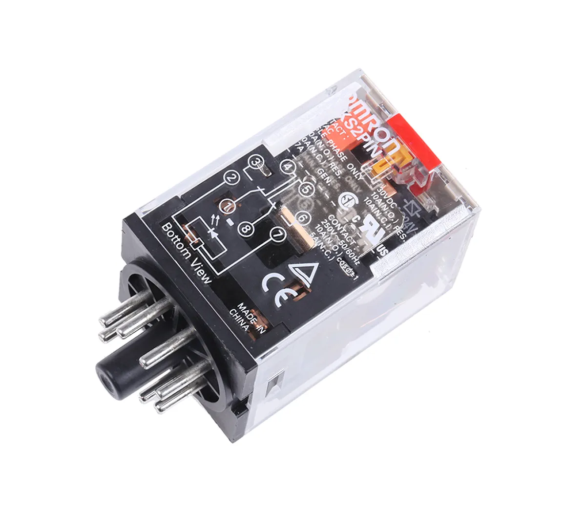 Relè di potenza Omron serie MKS, DPDT, bobina 24V ca, A innesto