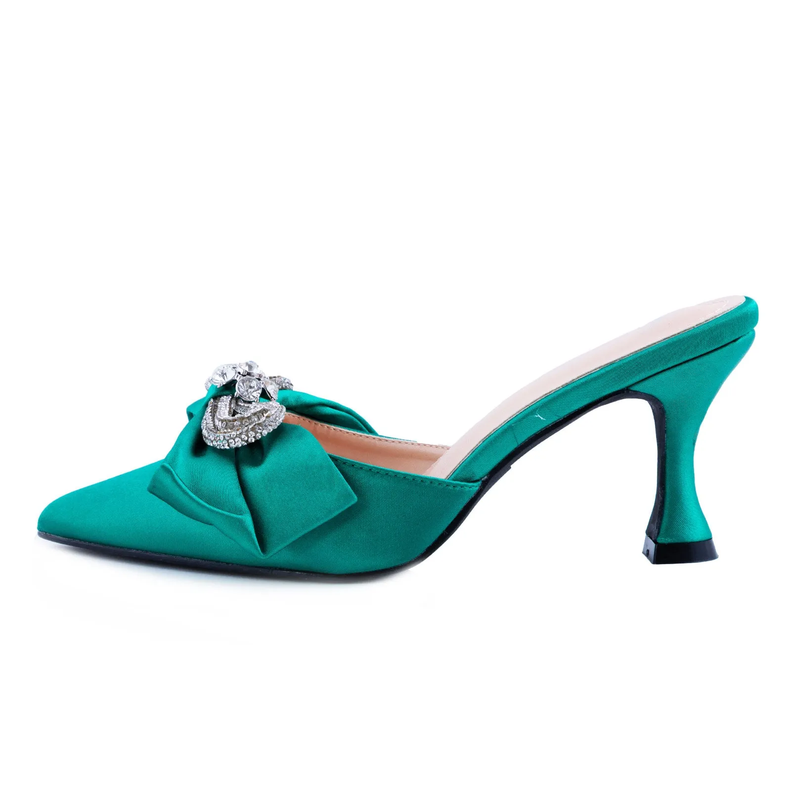 Sabot Scarpe Donna Raso Fiocco Strass Tacco Rocchetto Lm19001