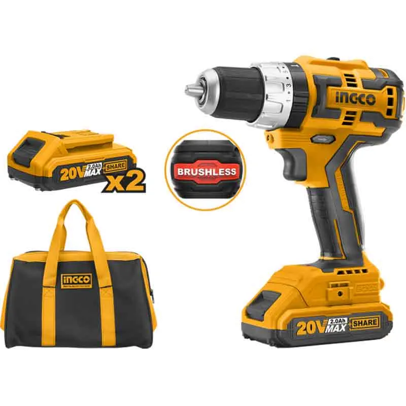 Trapano avvitatore a percussione Brushless 20V (2x2.0 ah) Ingco CIDLI20608 