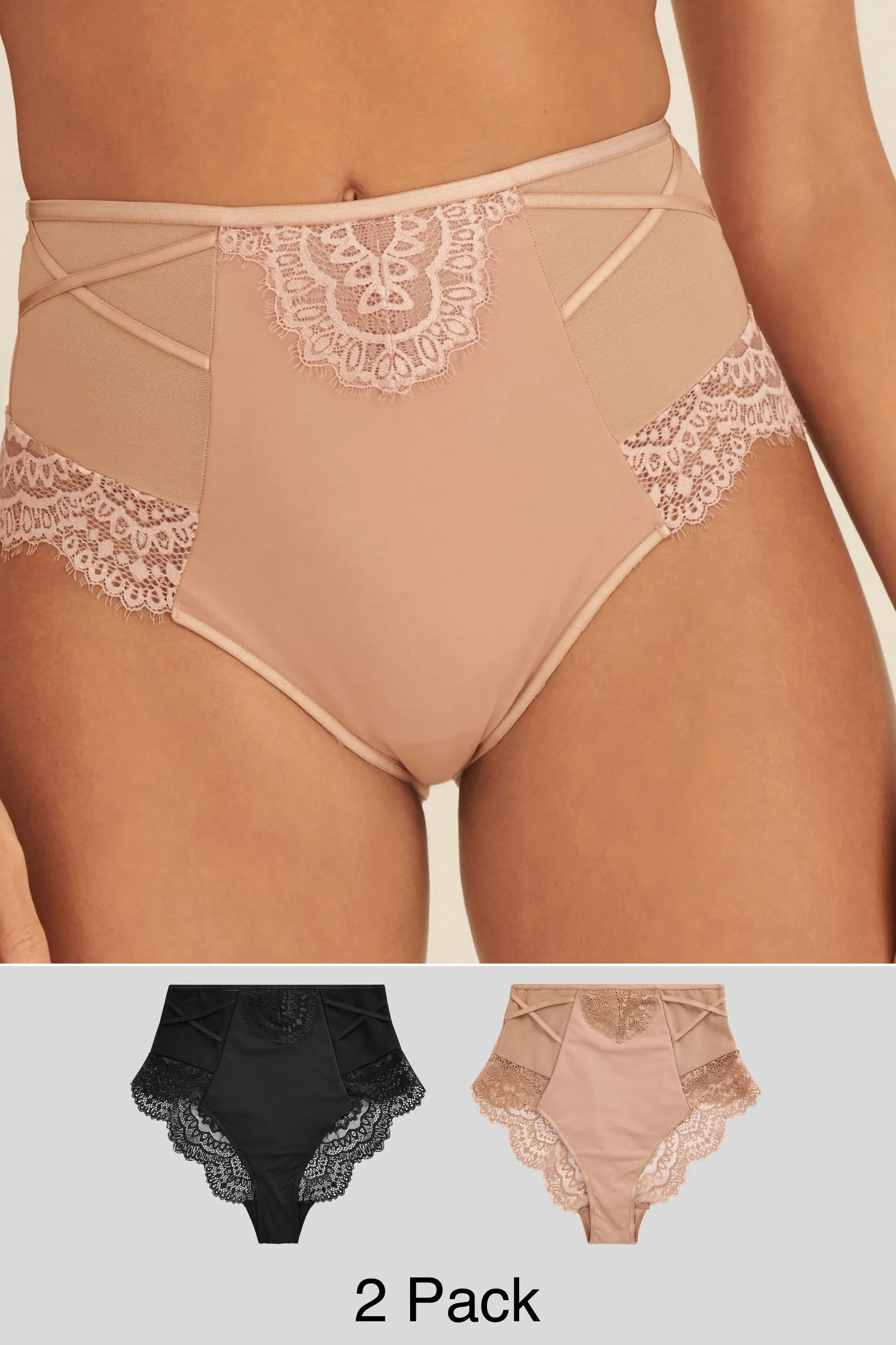 Tummy Control Lace Knickers 2 Pack    
